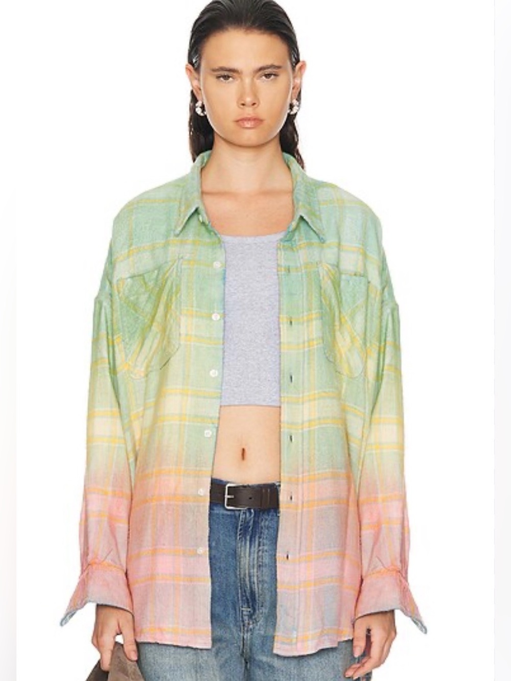 R13 Turquoise and Yellow Plaid Shirt Jacket